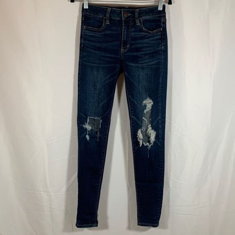 American Eagle Dark Wash Distressed High Rise Jeggings